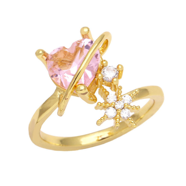 RM1404 Hot Sale 2022 18K Gold Plated CZ Diamond Heart Satellite and Star Rings for Women
