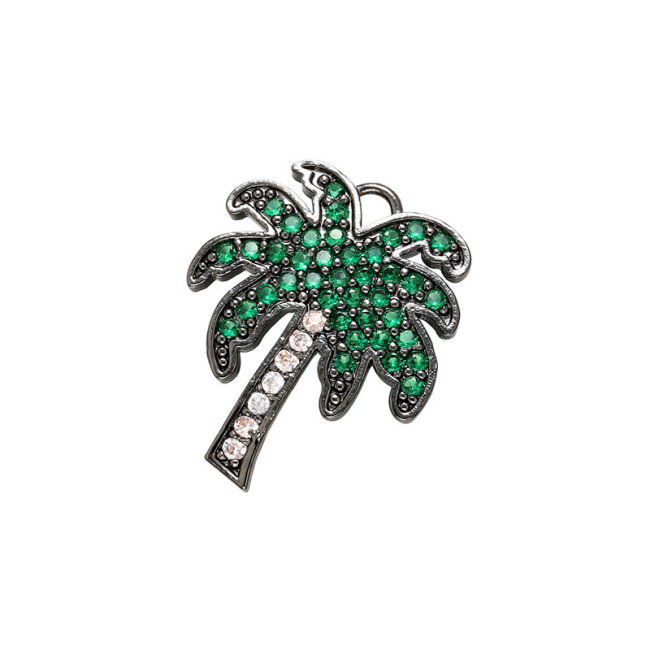 CZ7748 Gold Green CZ Micro Pave Coconut Palm Tree Charm Pendants