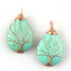JF7092 Handmade Copper Wire wrapped natural semi-precious stone teardrop pendants,gemstone pendants