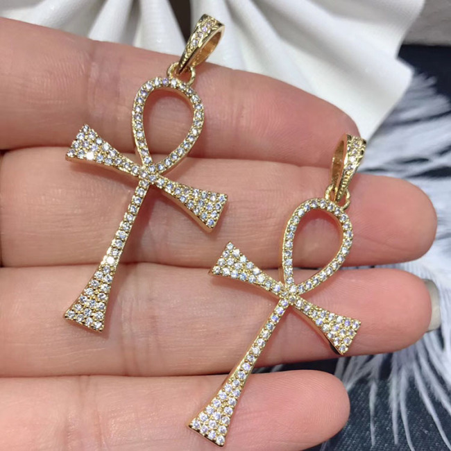 CZ7425 Fashion Jewelry Diamond Charms ,CZ pave Ankh Cross Pendant for jewelry making