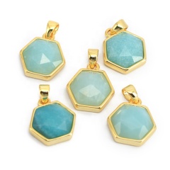 JF7279  New Dainty Gold Plated Bezel Faceted Natural Gemstone Hexagonal Charm Pendants