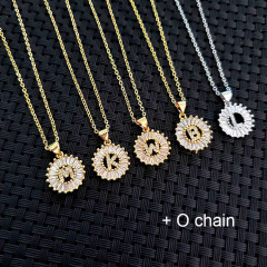 NZ1004 Rose Glod Copper White Cubic Zirconia Diamond 26 Alphabet Letter Charm Pendant Necklaces A-Z Initial Necklace for Women
