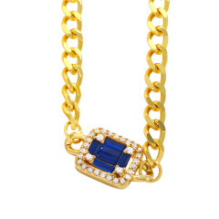 NZ1216 colored CZ diamond mirco pave charms gemstone Pendant link chain Necklaces jewelry gift for lady