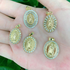CZ8464 18k Gold Plated CZ Micro Pave Pink Virgin Mary Charm Pendants Our Lady Of Guadalupe Virgin Mary Charm Pendants