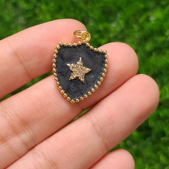 CZ8398 Gold Plated cz diamond pave enamel shield star charms Pendant gift for lady
