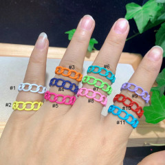 RA1013 Hot Selling Neon Enamel Rainbow Colored Curb Link Chain Brass Metal Stackable Rings for Ladies