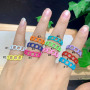 RA1013 Hot Selling Neon Enamel Rainbow Colored Curb Link Chain Brass Metal Stackable Rings for Ladies