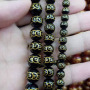AB0825 Wholesale  black,Red Agate Carved Gold Ancient copper money Coin Pattern Round Beads