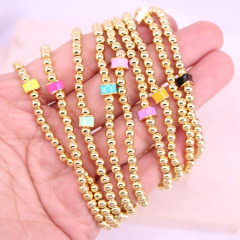 BM1083  Delicate Small 18K Gold Plated Beads with Enamel Multi Colored Geometr Triangle Bead Elastic Bracelets for Women 2021