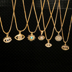 NZ1168 fashion minimal evil eyes women pendant mini eyes brass charm with cubic zircon women chain ladies necklace