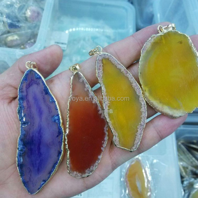 JF6695 Wholesale gold electroplated druzy agate slice pendant