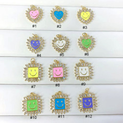 CZ8434 Jewelry Supplies Rainbow Colored Enamel Gold Crystal CZ Micro Pave Round Heart Square Smiley Charm Pendants