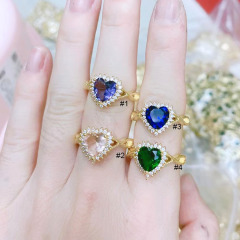 RM1229 new release 18K Gold Plated Brass CZ diamond micro pave Gemstone Heart Rings