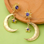 EM1108 Beautiful Crystal Pave Gold Moon Crescent and Star Earrings for Women