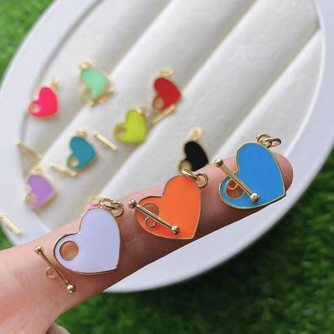 JF1331 Neon Enamel Rainbow Heart Shape Clasp Lock Connector Claw for Jewelry Necklace Making