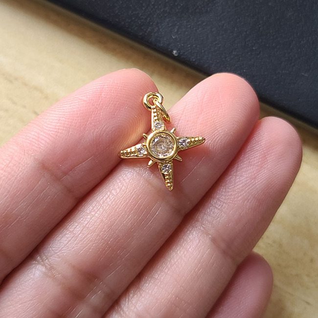 CZ8502 Small Little Tiny Gold CZ Micro Paved North Star Charm Pendants for Bracelet Earring Jewelry making