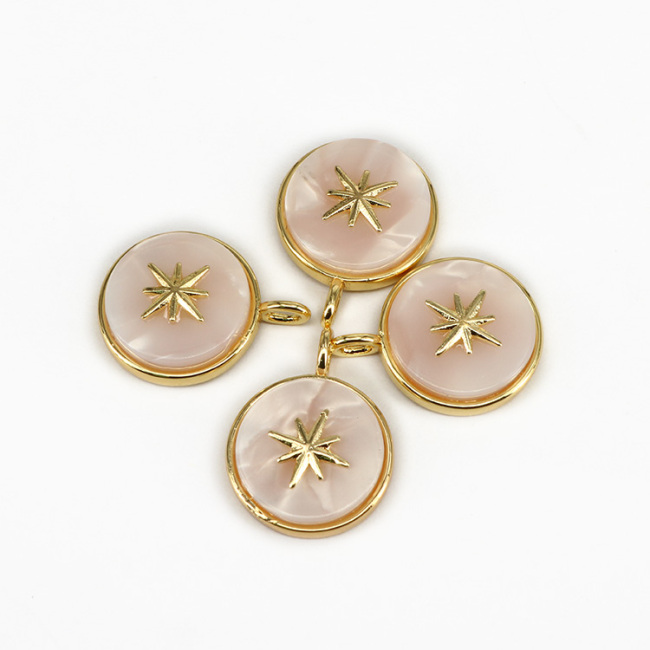 CZ7875 Small Dainty 14k Real Gold Plated Star and Gemstone Pave Disc Charm Pendant