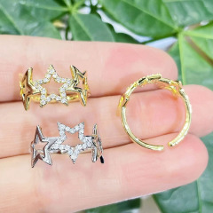 RM1297 Trendy Dainty 18k Gold Silver Plated Micro Pave CZ Star Open Rings for Ladies Women