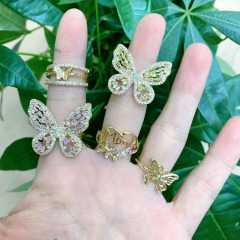 RM1348 Dainty Minimilast New Gold  CZ Paved Multi Colored Colorful Filigree Butterfly Rings for Ladies Women 2021