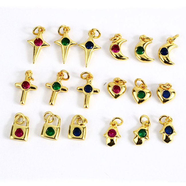 CZ8119  Chic Raibow mini minimal CZ Zircon Micro Pave Heart Hand Crescent Charm Pendant for jewelry making