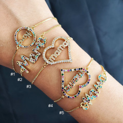 BC1309 Gold plated CZ Pave Mom Mother Mama Script Bracelets,Mothers Day Gift Jewelry