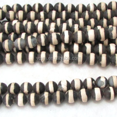 AB0472 Wholesale Matte Black and Beige Zebra Tibetan Dzi Agate Beads