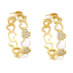 EC1820 2022 Womans Fashion 18K Gold Plated Clear CZ Baguette Micro Pave Enamel Heart Circle C  Hoop Earrings