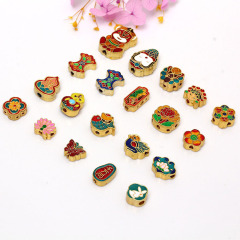 JF8731 Matte Gold Plated Rainbow Enamel Chinese Element Wealth Fortune Lotus Flower Fish Spacer Cloisonne Beads