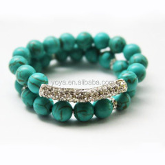 BRB1035 Fahion Turquoise Beaded Elastic Bar Bracelet Set.Turquoise Beads Stacking Bracelet