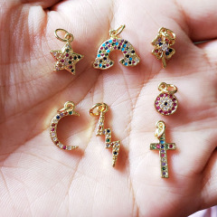CZ7933 Dainty Mini Small Multicolor CZ Charm,Tiny Cubic Zirconia Dancing Girl Heart Rainbow Charm