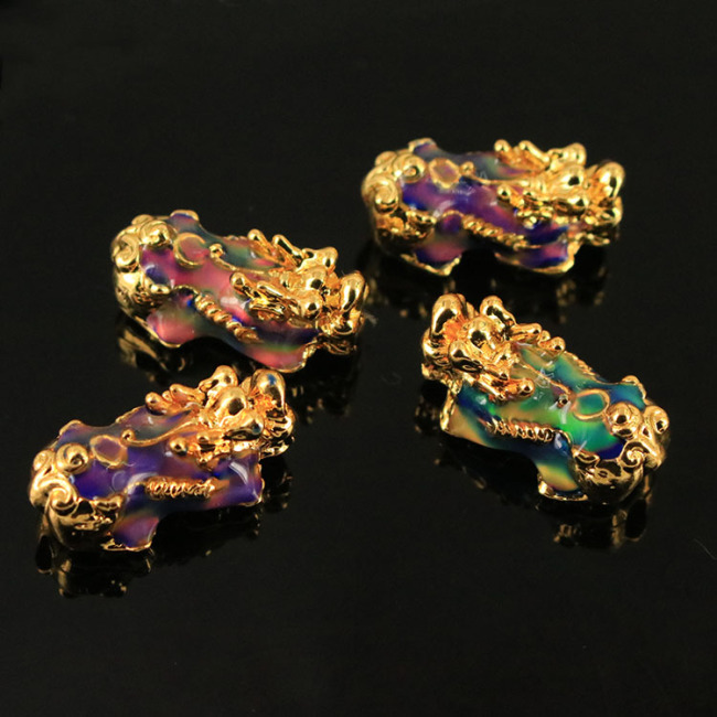 JS1459  24K Gold Plated Colour Changing Pixiu Pi Yao Beads for Lucky Bracelets Making Supplies