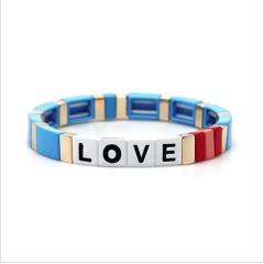 BM2002 New 2019 Popular Rainbow Alphabet Love Enamel Crush Tile Bracelet