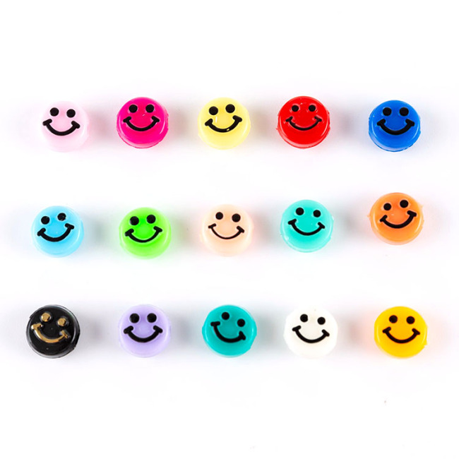 GP0948 Popular White  Flat plastic acrylic 10mm 500g Rainbow Enamel Smile Face Smiley round disc beads for jewelry DIY
