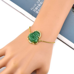 BN1335 Chic Spiritual 18k Gold Plated Jade Buddha Slide Chain Female Bracelet for Women Ladies
