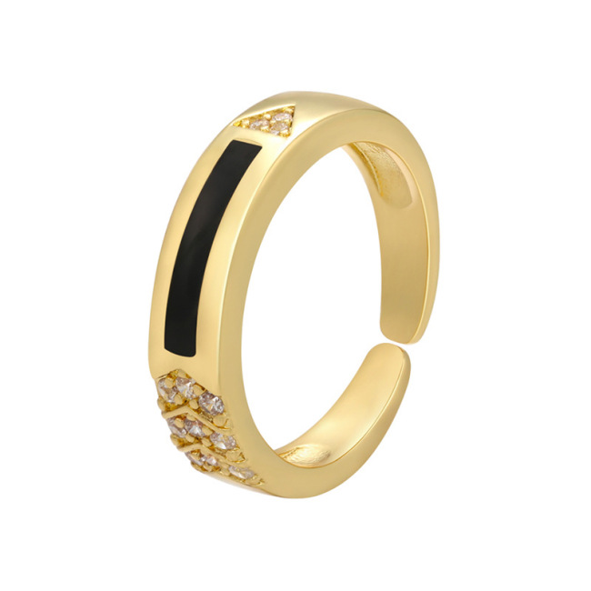 RM1237 18k gold plated brass multi colored enamel CZ diamond pave adjustable cuff Rings