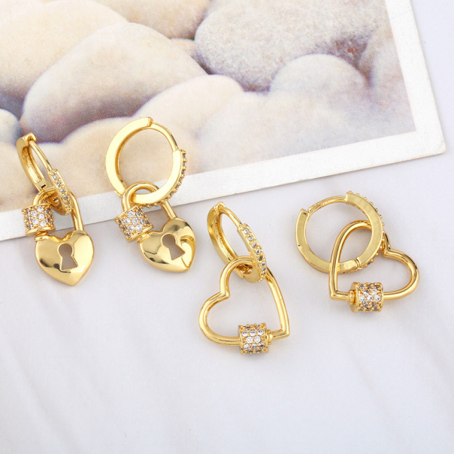 EC1695  Chic Delicate CZ Pave Carabiner Lock Charm Hoop uggies Earrings for Women