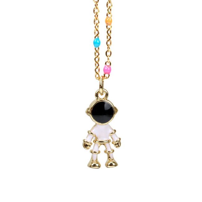 NM1242 Fashion Black White Enamel Space astronauts Pendant Rainbow Enamel Gold Plated Stainless Steel Chain Necklace
