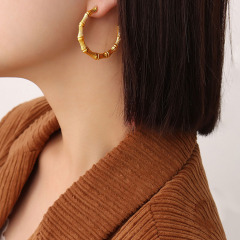 ES1097 High Quality Fashion 18k Gold Plated Stainless Steel Bamboo Hoops Earrings