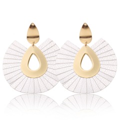 EL1001 Fashion Gold Plated fan-shaped Leather Fringe Tassel Earrings for Women