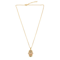 NZ1187 fashion gold brass hamas hand pendant ladies necklace charm copper with CZ evil eyes women necklace