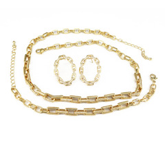 Bling Jewelry CZ Micro Pave Link Chain bracelet and necklace earring set, Zircon Diamond Chain jewelry set for Women
