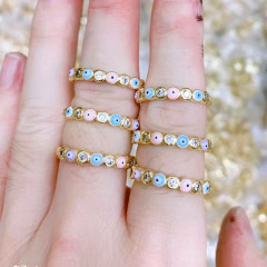 RM1082 Hot Selling Chic Colorful Enamel Pastel Rainbow Cubic Zirconia CZ Micro Pave Evil Eyes Rings for Ladies Women