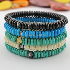 BRP1327 Bracelet for men,Luxury coconut wood & synthetic turquoise beads with cz ball bracelet jewelry