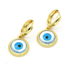 EC1835 18k Gold Plated CZ Paved Mother of Pearl Mal De Ojo, Turkish Evil Eyes Protection Talisman Huggie Hoops Earrings