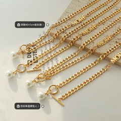 NS1205 High Quality Non Tarnish 18k Gold Plated Surgical Titanium Steel More Curb Chain Toggle Clasp Necklace with Pearl Charm
