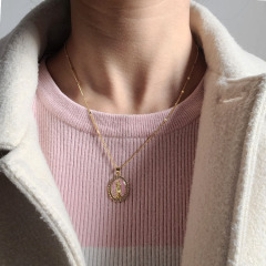 NZ1335 18k Gold Pink Blue Green Shell CZ Micro Pave Our lady of Guadalupe necklace, religious jewelry, Virgin Mary Necklace