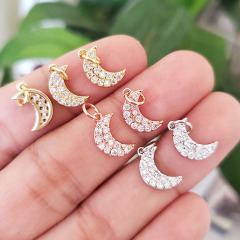 CZ8219 Dainty Love HeartJewelry supplies minimal Mini CZ Micro Pave Moon Charm,Small Diamond Cubic Zirconia Crescent Charms