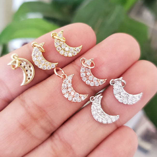 CZ8219 Dainty Love HeartJewelry supplies minimal Mini CZ Micro Pave Moon Charm,Small Diamond Cubic Zirconia Crescent Charms