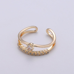 RM1180 Dainty Delicate  Minimalist Gold Plated Diamond CZ Micro Pave Leaf Toggle Cluster Double Stack Cocktail Rings for Ladies