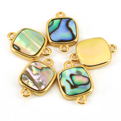 JF8709 Dainty Gold Plated Faceted Natural Labradorite Semiprecious Stone Gemstone Square Bezel Two Ring Connector